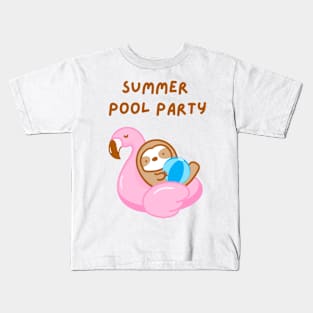 Summer Pool Party Pink Flamingo Sloth Kids T-Shirt